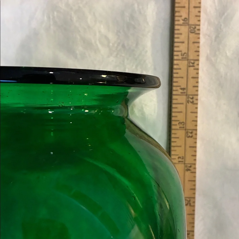 Green Glass Container/VaseHuge NWOT Silver Lid Cork Stopper use for Pantry Pasta